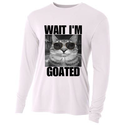 Wait IM Goated Funny Cat Meme Wearing Black Glasses Cooling Performance Long Sleeve Crew