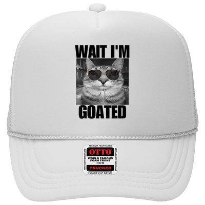 Wait IM Goated Funny Cat Meme Wearing Black Glasses Trucker Hat