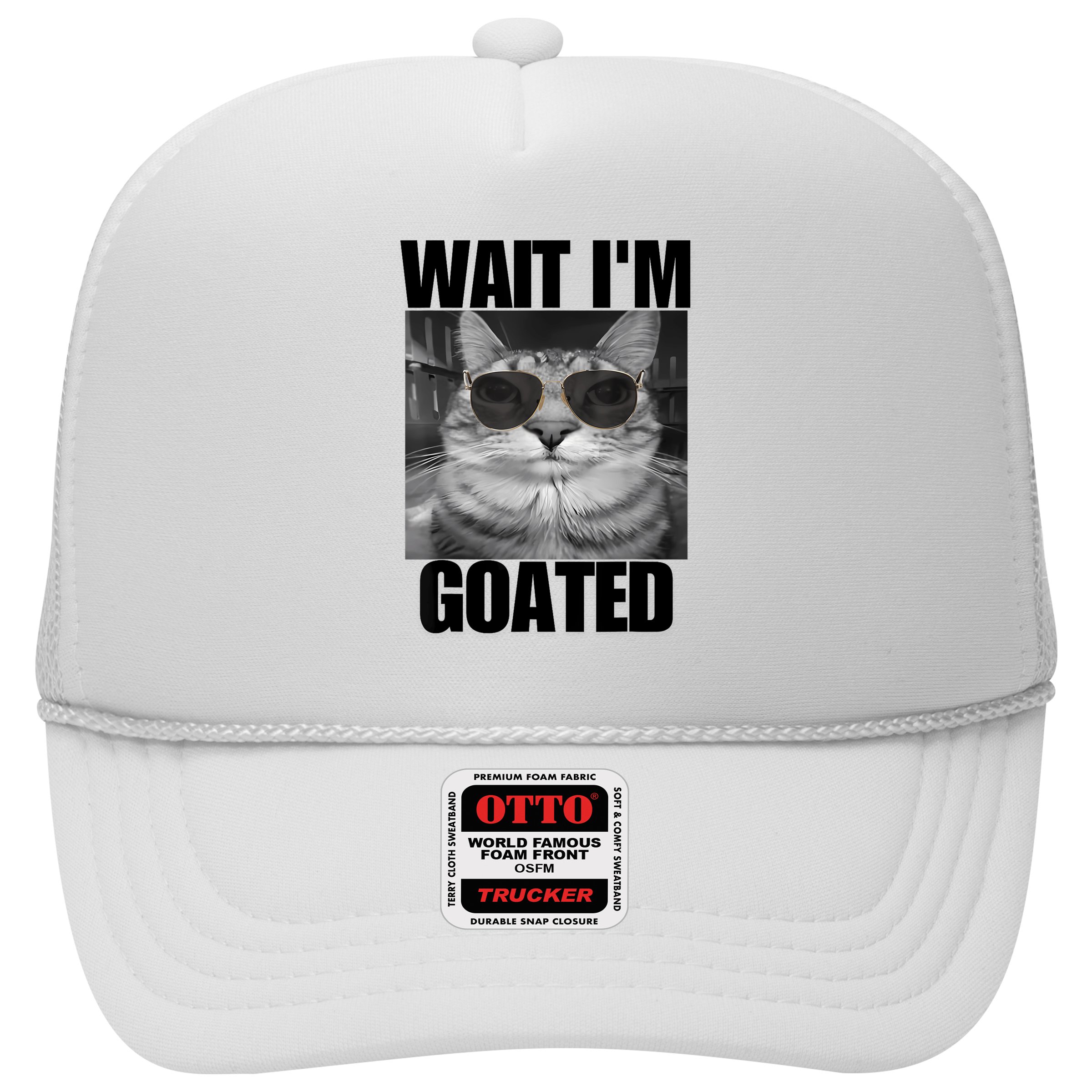 Wait IM Goated Funny Cat Meme Wearing Black Glasses Hat