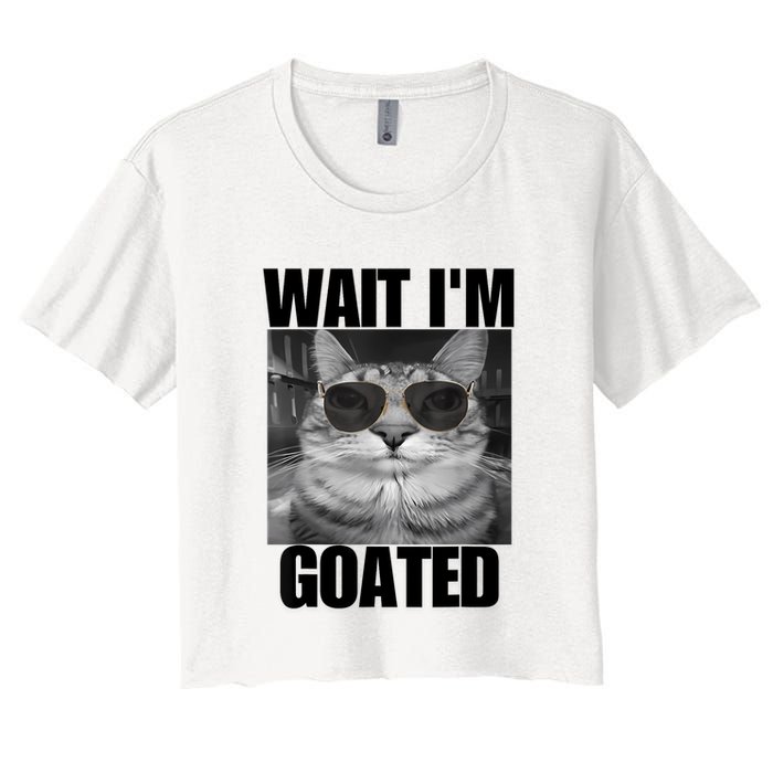 Wait IM Goated Funny Cat Meme Wearing Black Glasses Women's Crop Top Tee