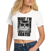 Wait IM Goated Funny Cat Meme Wearing Black Glasses Women's Crop Top Tee