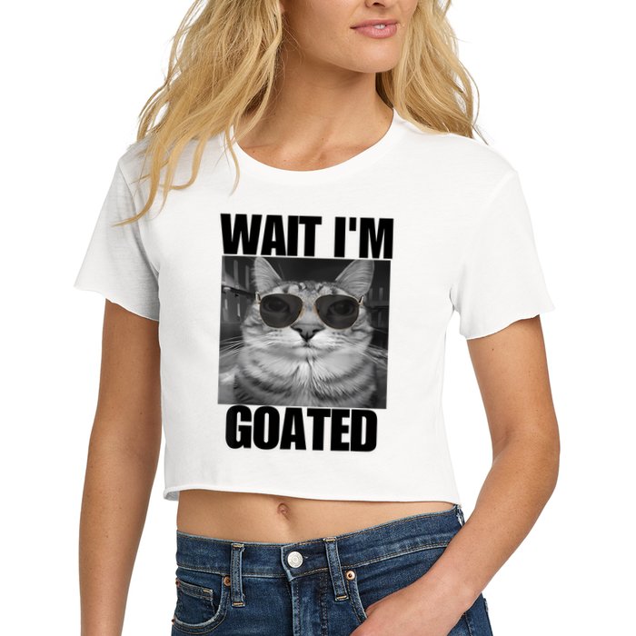 Wait IM Goated Funny Cat Meme Wearing Black Glasses Women's Crop Top Tee