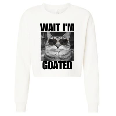 Wait IM Goated Funny Cat Meme Wearing Black Glasses Cropped Pullover Crew