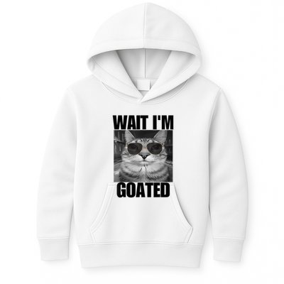 Wait IM Goated Funny Cat Meme Wearing Black Glasses Kids Hoodie