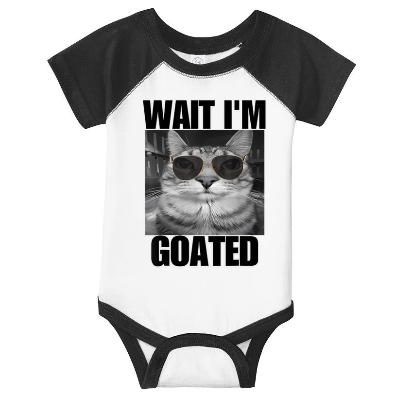 Wait IM Goated Funny Cat Meme Wearing Black Glasses Infant Baby Jersey Bodysuit