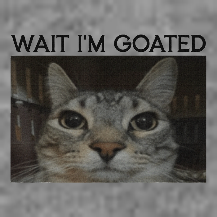 Wait IM Goated Cat Funny Silly Cat Staring Cat 7-Panel Snapback Hat