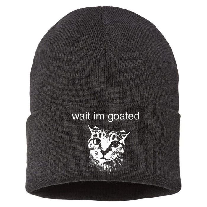 Wait IM Goated Funny Cat Meme Sustainable Knit Beanie