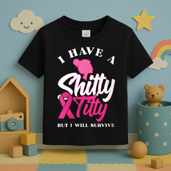Wo I Have A Shitty Titty But I Will Survive Breast Cancer Toddler T-Shirt