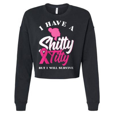 Wo I Have A Shitty Titty But I Will Survive Breast Cancer Cropped Pullover Crew