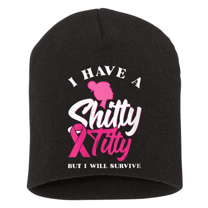 Wo I Have A Shitty Titty But I Will Survive Breast Cancer Short Acrylic Beanie