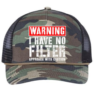 Warning I Have No Filter Approach With Caution Funny Sign Retro Rope Trucker Hat Cap