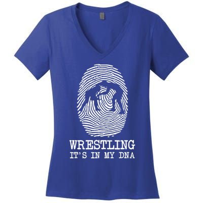 Wrestling It's In My Dna Fun For Wrestlers Grapplers Gift Women's V-Neck T-Shirt