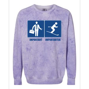 Work Is Important Skiing Is Importanter Cool Gift Colorblast Crewneck Sweatshirt