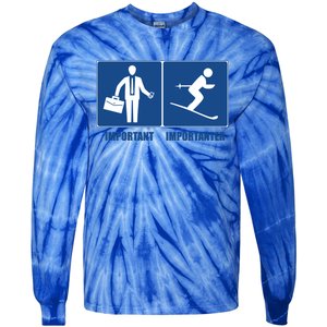 Work Is Important Skiing Is Importanter Cool Gift Tie-Dye Long Sleeve Shirt