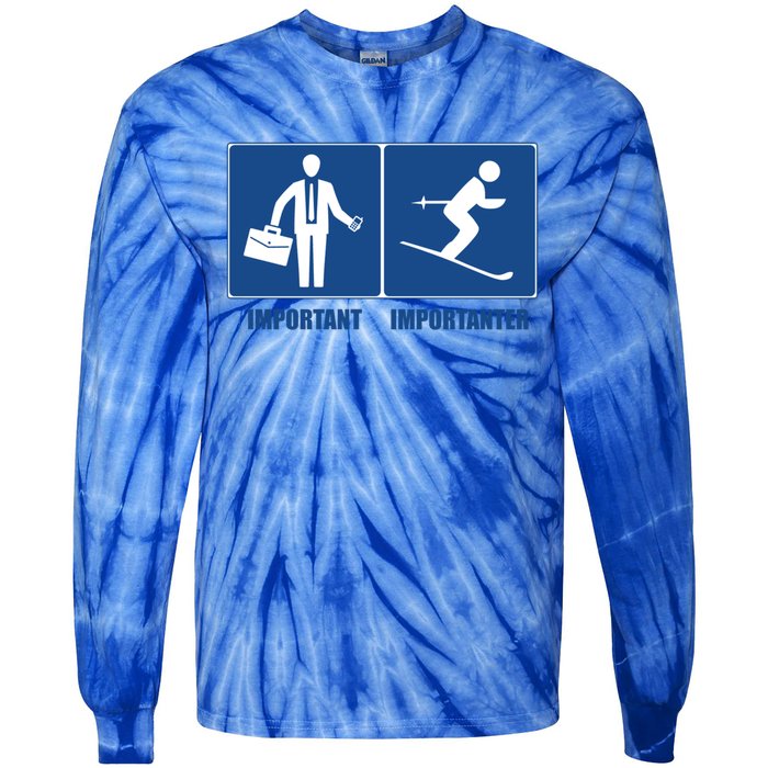 Work Is Important Skiing Is Importanter Cool Gift Tie-Dye Long Sleeve Shirt