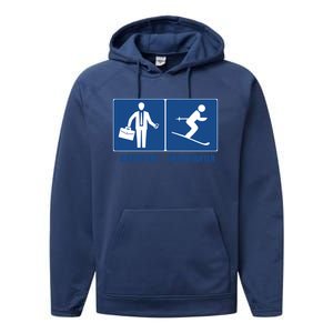 Work Is Important Skiing Is Importanter Cool Gift Performance Fleece Hoodie