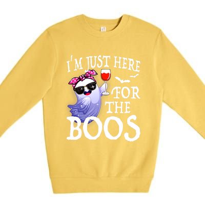 Women Im Just Here For The Boos Cute Halloween Ghost Wine Premium Crewneck Sweatshirt