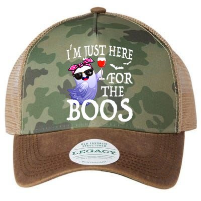 Women Im Just Here For The Boos Cute Halloween Ghost Wine Legacy Tie Dye Trucker Hat