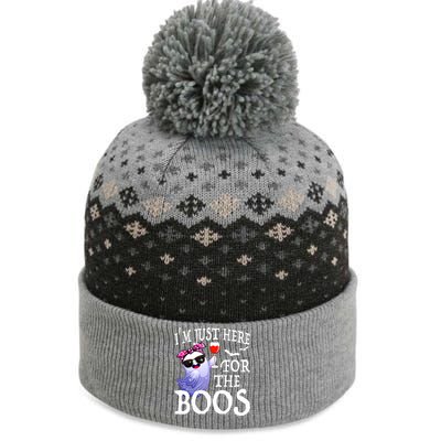 Women Im Just Here For The Boos Cute Halloween Ghost Wine The Baniff Cuffed Pom Beanie