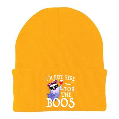 Women Im Just Here For The Boos Cute Halloween Ghost Wine Knit Cap Winter Beanie