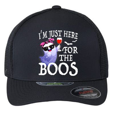 Women Im Just Here For The Boos Cute Halloween Ghost Wine Flexfit Unipanel Trucker Cap