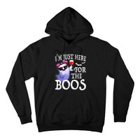 Women Im Just Here For The Boos Cute Halloween Ghost Wine Hoodie