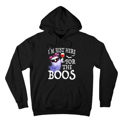 Women Im Just Here For The Boos Cute Halloween Ghost Wine Hoodie