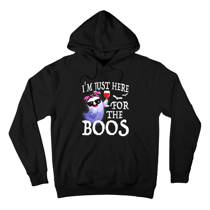 Women Im Just Here For The Boos Cute Halloween Ghost Wine Hoodie