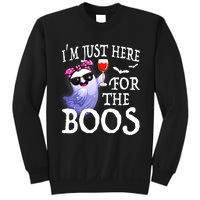 Women Im Just Here For The Boos Cute Halloween Ghost Wine Sweatshirt