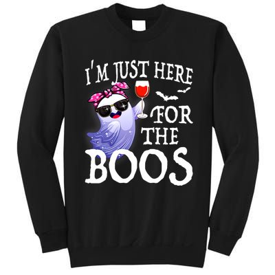 Women Im Just Here For The Boos Cute Halloween Ghost Wine Sweatshirt