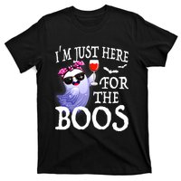 Women Im Just Here For The Boos Cute Halloween Ghost Wine T-Shirt