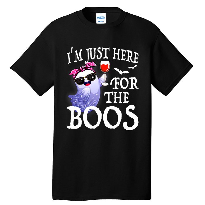 Women Im Just Here For The Boos Cute Halloween Ghost Wine Tall T-Shirt