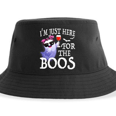 Women Im Just Here For The Boos Cute Halloween Ghost Wine Sustainable Bucket Hat