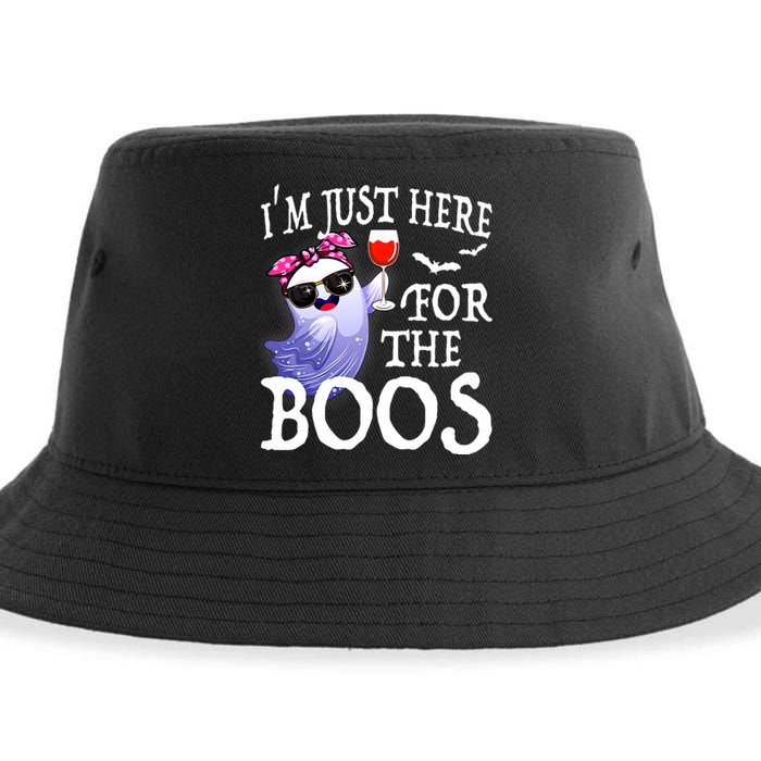 Women Im Just Here For The Boos Cute Halloween Ghost Wine Sustainable Bucket Hat