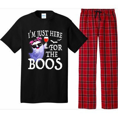 Women Im Just Here For The Boos Cute Halloween Ghost Wine Pajama Set