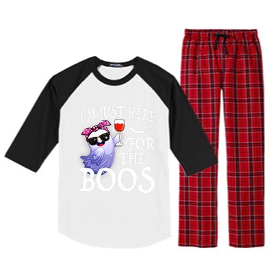 Women Im Just Here For The Boos Cute Halloween Ghost Wine Raglan Sleeve Pajama Set