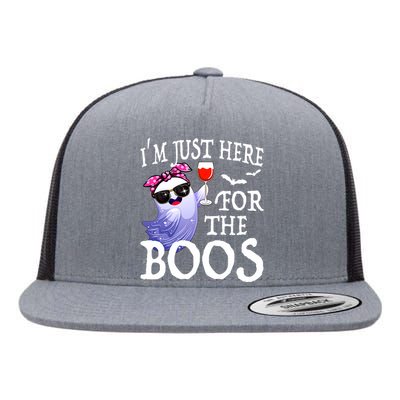 Women Im Just Here For The Boos Cute Halloween Ghost Wine Flat Bill Trucker Hat