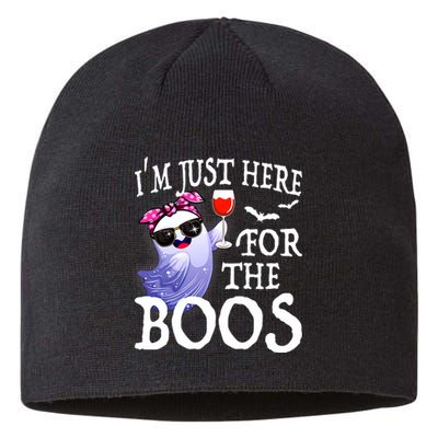 Women Im Just Here For The Boos Cute Halloween Ghost Wine Sustainable Beanie