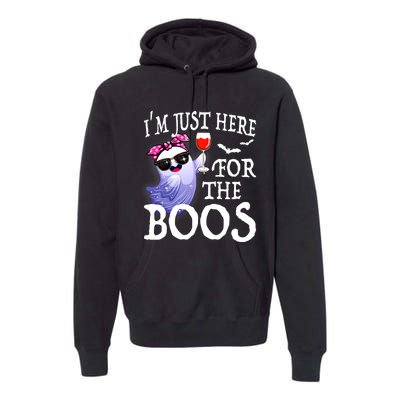 Women Im Just Here For The Boos Cute Halloween Ghost Wine Premium Hoodie