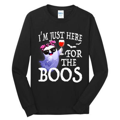 Women Im Just Here For The Boos Cute Halloween Ghost Wine Tall Long Sleeve T-Shirt