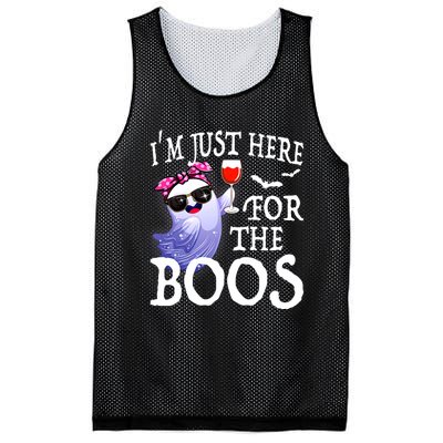 Women Im Just Here For The Boos Cute Halloween Ghost Wine Mesh Reversible Basketball Jersey Tank