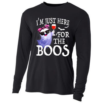 Women Im Just Here For The Boos Cute Halloween Ghost Wine Cooling Performance Long Sleeve Crew