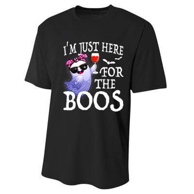 Women Im Just Here For The Boos Cute Halloween Ghost Wine Performance Sprint T-Shirt