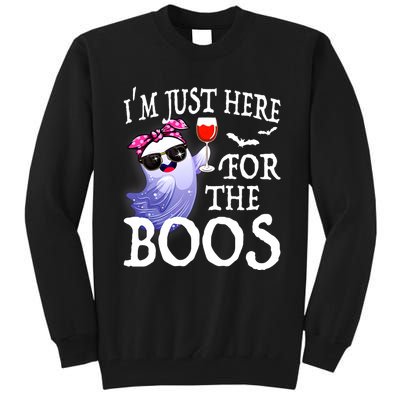 Women Im Just Here For The Boos Cute Halloween Ghost Wine Tall Sweatshirt