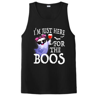 Women Im Just Here For The Boos Cute Halloween Ghost Wine PosiCharge Competitor Tank