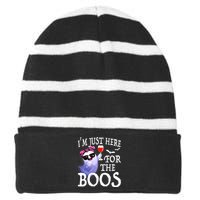 Women Im Just Here For The Boos Cute Halloween Ghost Wine Striped Beanie with Solid Band