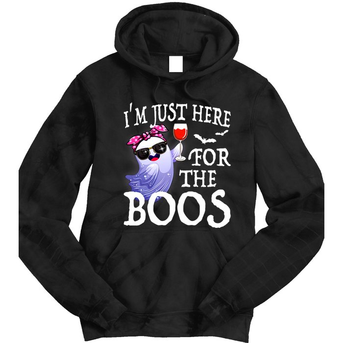 Women Im Just Here For The Boos Cute Halloween Ghost Wine Tie Dye Hoodie