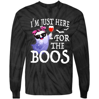 Women Im Just Here For The Boos Cute Halloween Ghost Wine Tie-Dye Long Sleeve Shirt