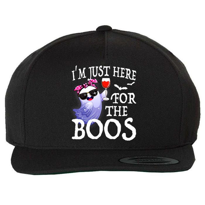 Women Im Just Here For The Boos Cute Halloween Ghost Wine Wool Snapback Cap