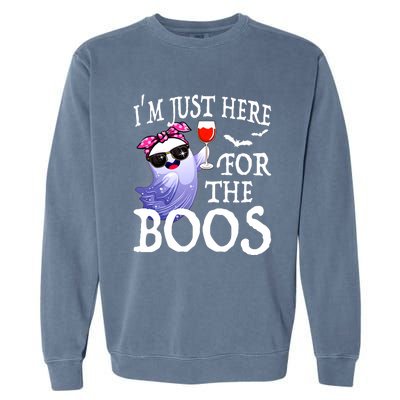 Women Im Just Here For The Boos Cute Halloween Ghost Wine Garment-Dyed Sweatshirt